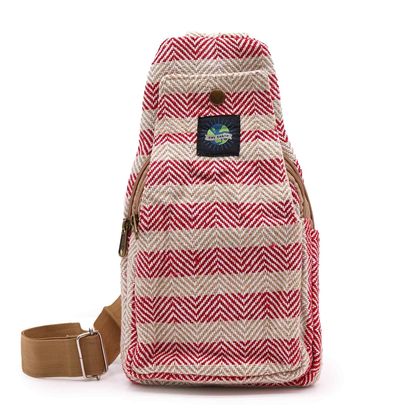 Body Cross Bag Natural Cotton - Tan & Pink product image