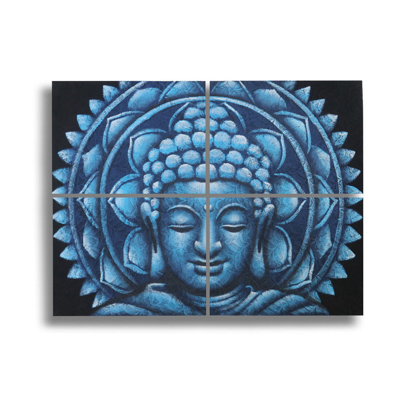Set of 4 Blue Buddha Mandala Brocade Detail 30x40cm product image