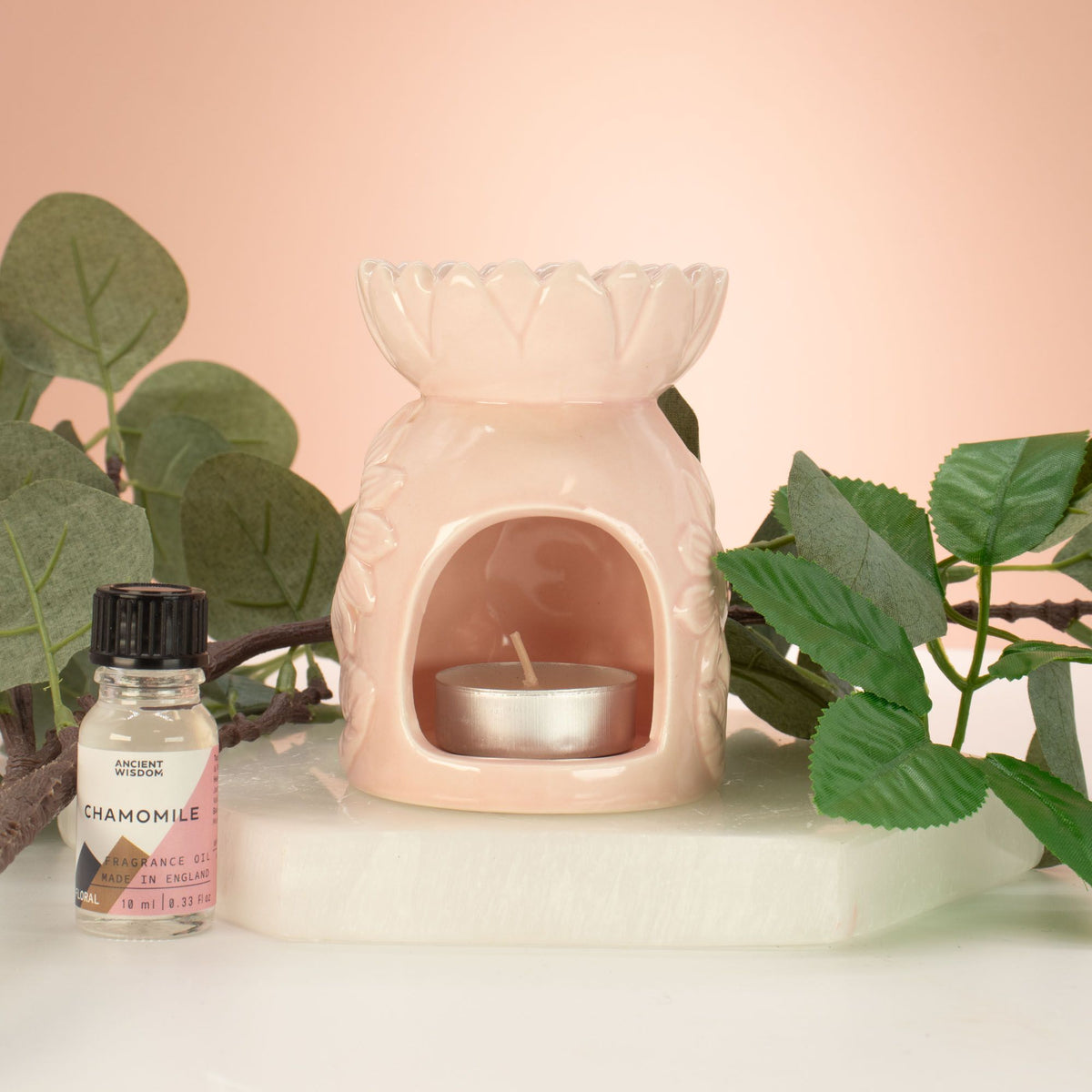 Ceramic Sunflower Oil Burner - Pastel Pink product image 2