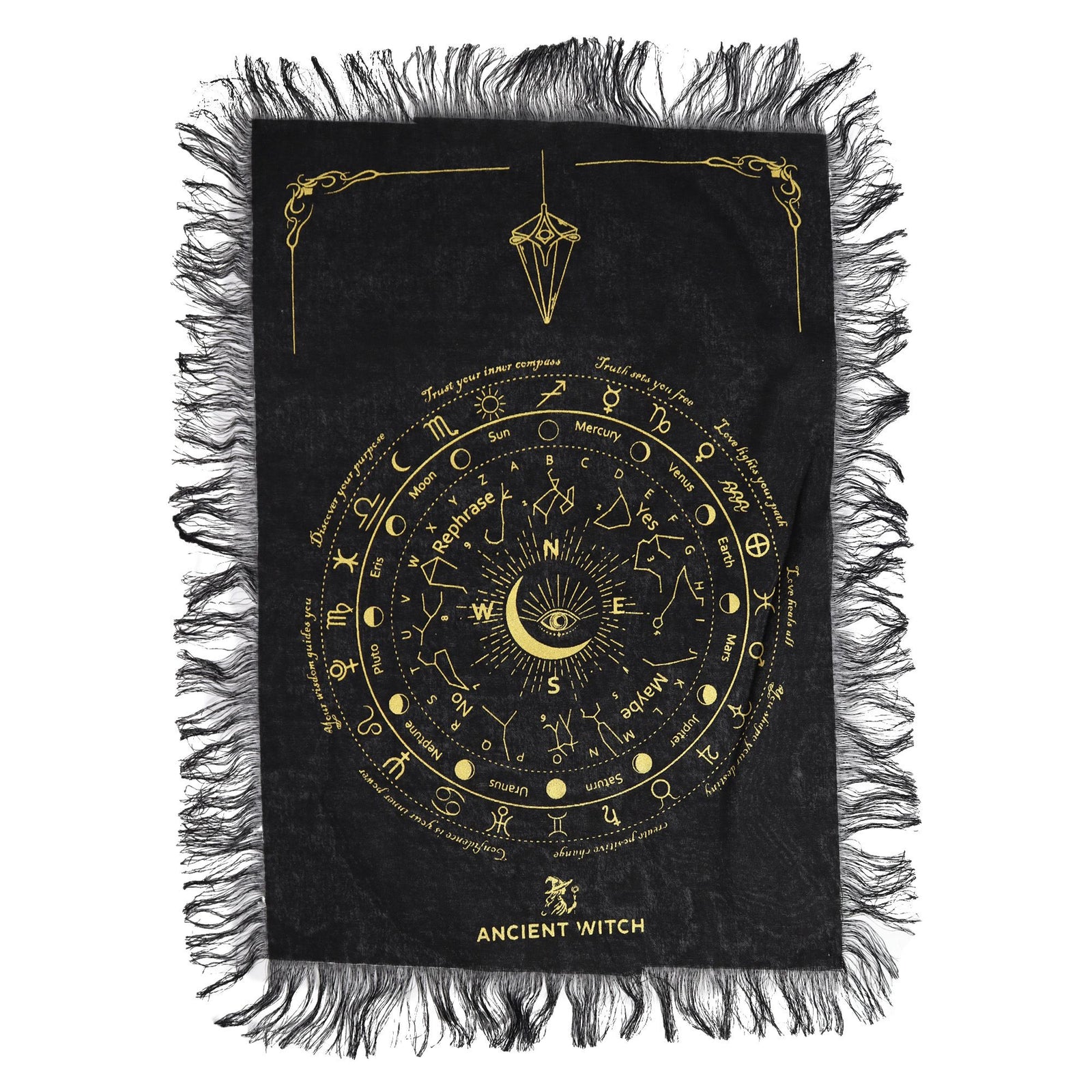 Ancient Witch Pendulum Divination Cloth - All Seeing Eye - Black & Gold product image
