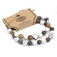 Set of 2 Gemstones Friendship Bracelets - Peace - Picasso Jasper & White Howlite product image 3