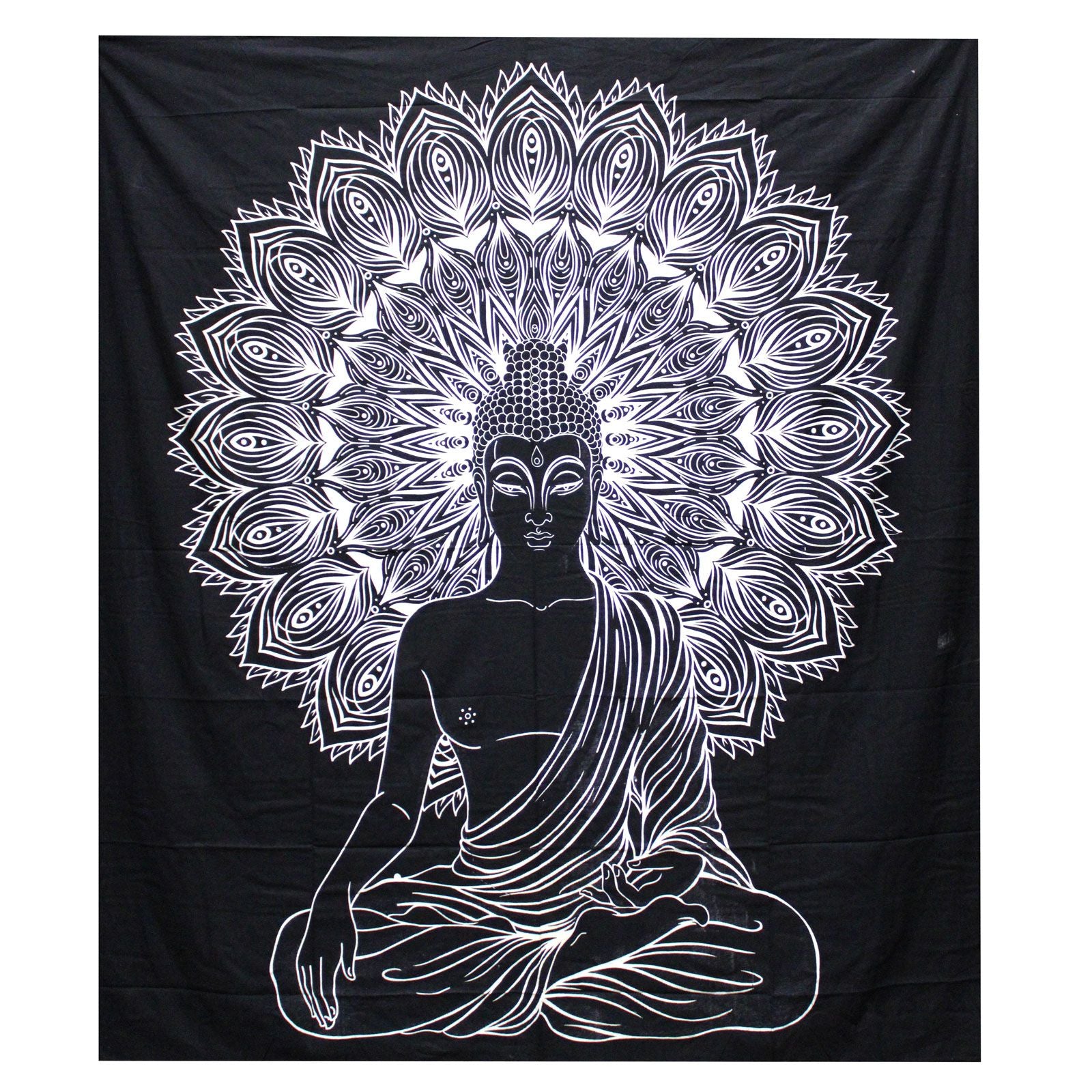 B&W Double Cotton Bedspread + Wall Hanging - Buddha product image