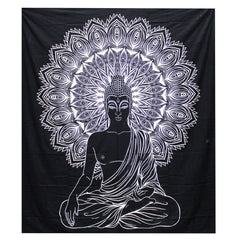 B&W Double Cotton Bedspread + Wall Hanging - Buddha product image