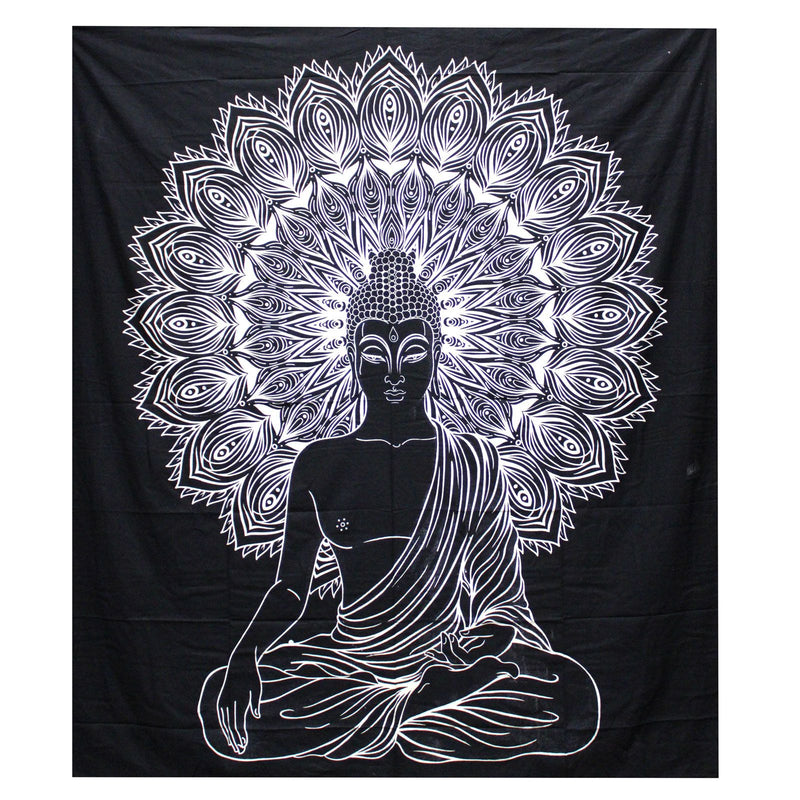 B&W Double Cotton Bedspread + Wall Hanging - Buddha product image