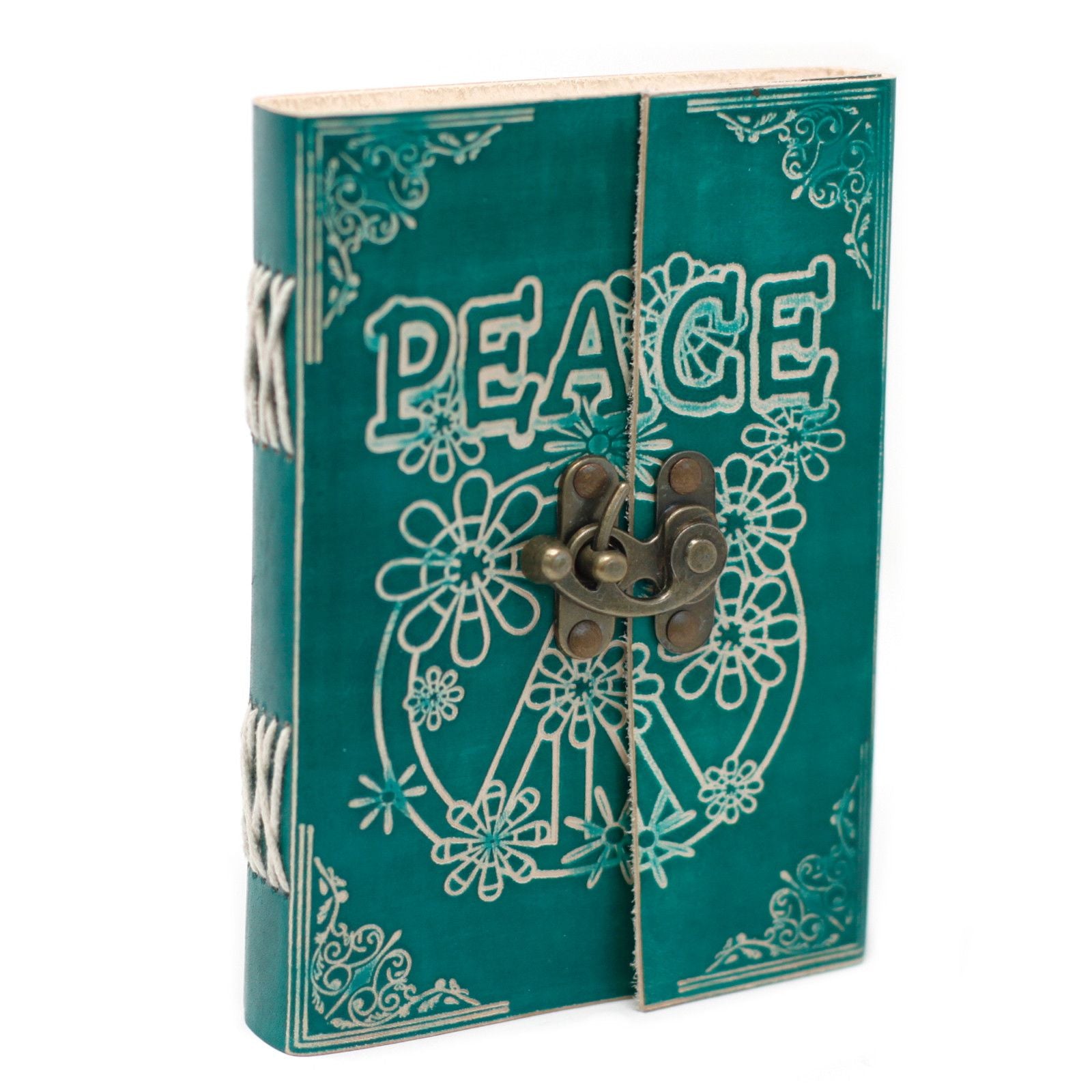 Leather Green Peace with Lock Notebook (7x5") product image