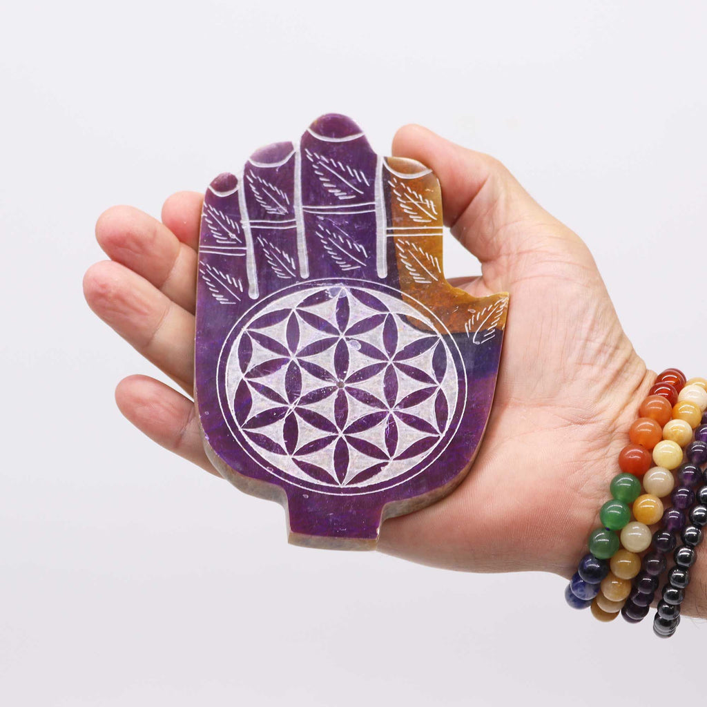 Soapstone Med Hamsa Incense Holder - Flower of Life product image 2