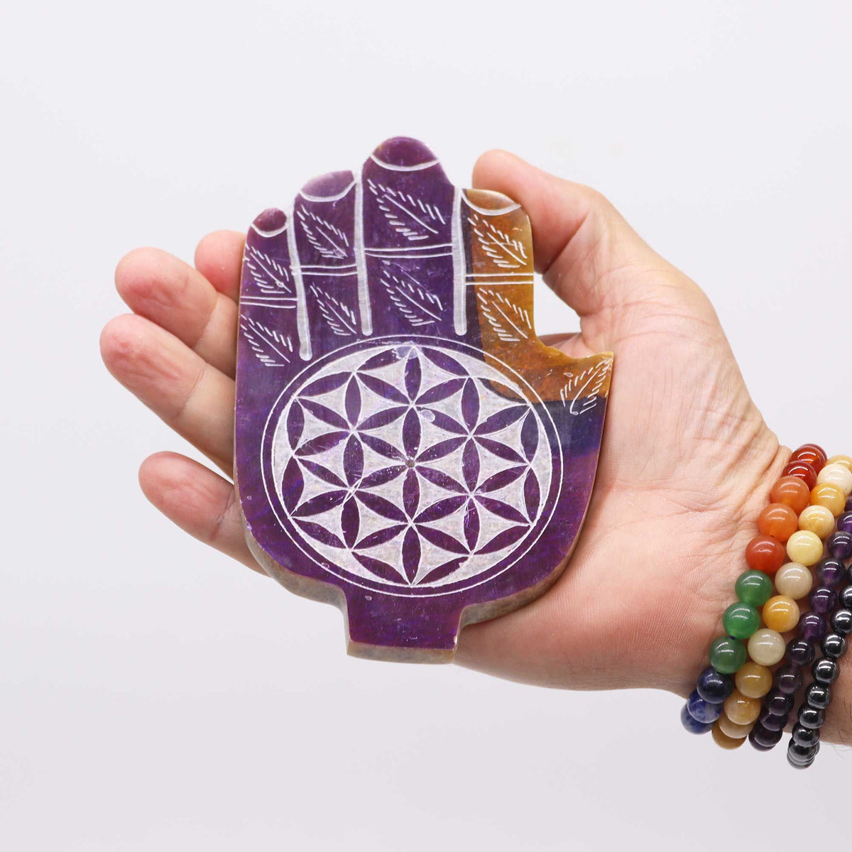 Soapstone Med Hamsa Incense Holder - Flower of Life product image 2