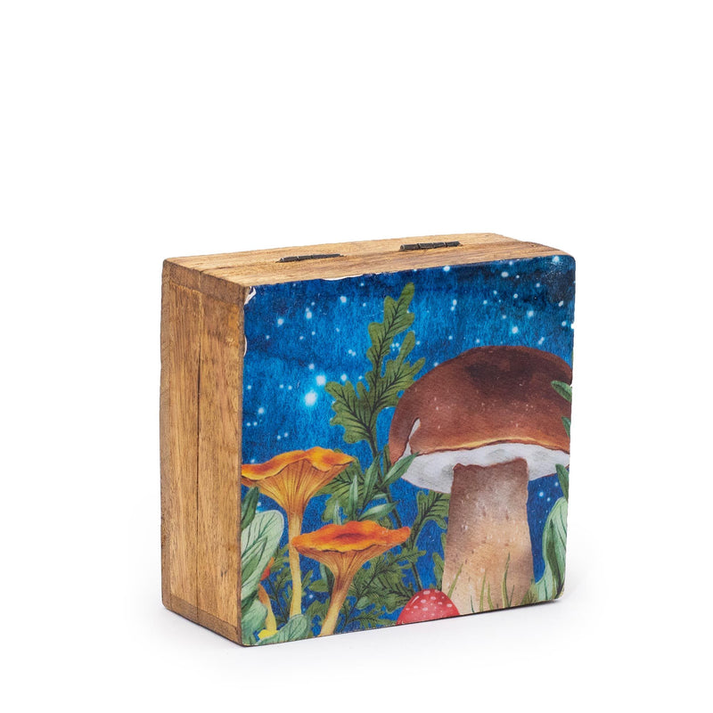Small Enameled Square Box 10x10x4.2cm - Mushroom Design Teal product image