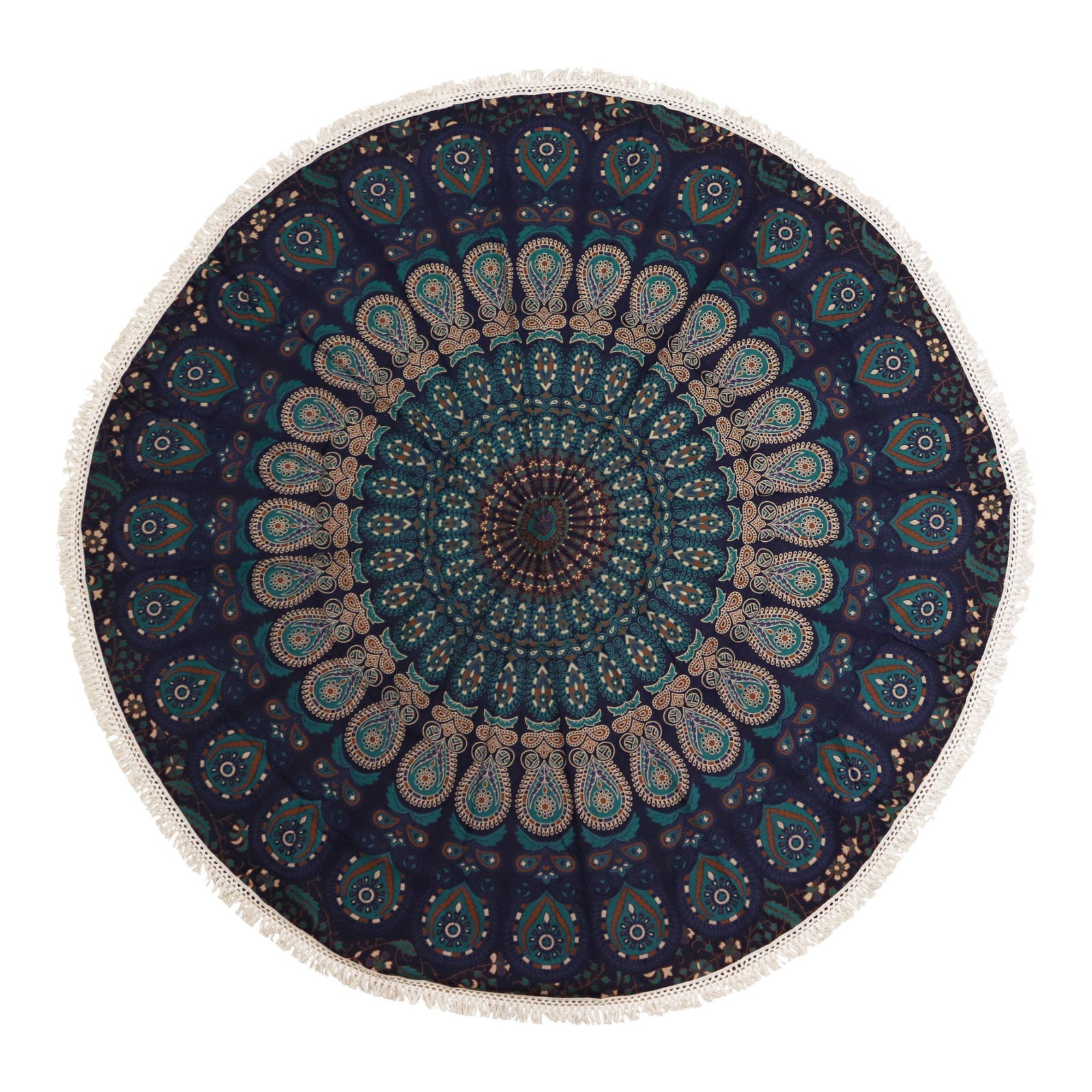 Small Mandala Roundie Cotton Art (130cm) - Peacock Blues product image