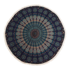 Small Mandala Roundie Cotton Art (130cm) - Peacock Blues product image