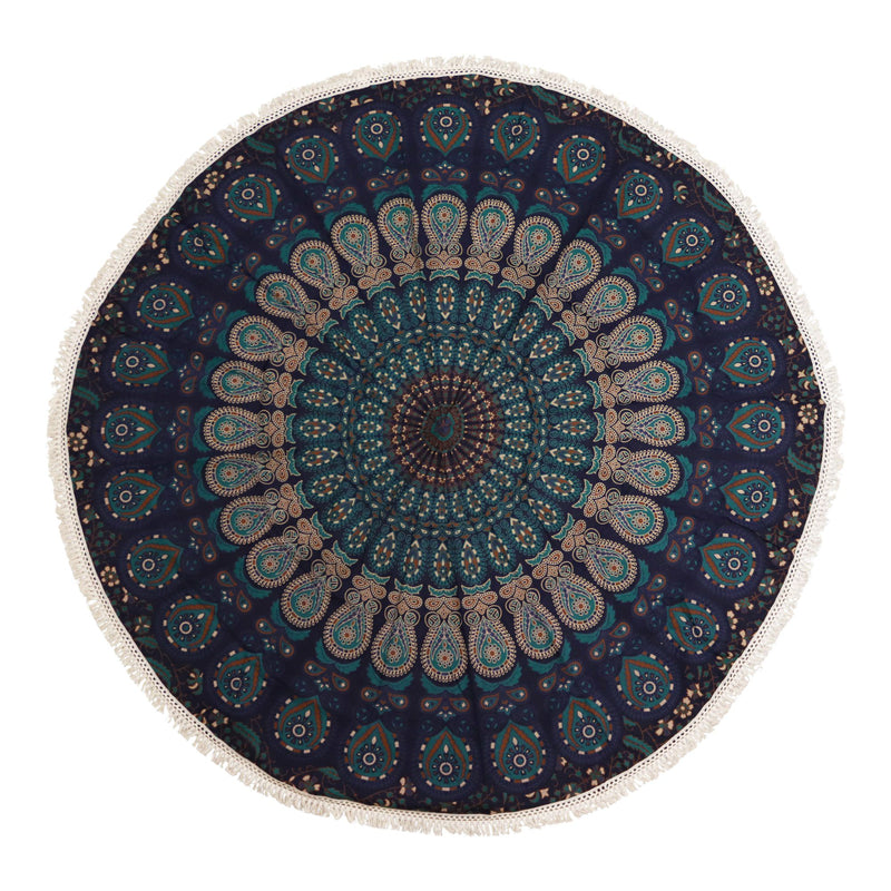 Small Mandala Roundie Cotton Art (130cm) - Peacock Blues product image
