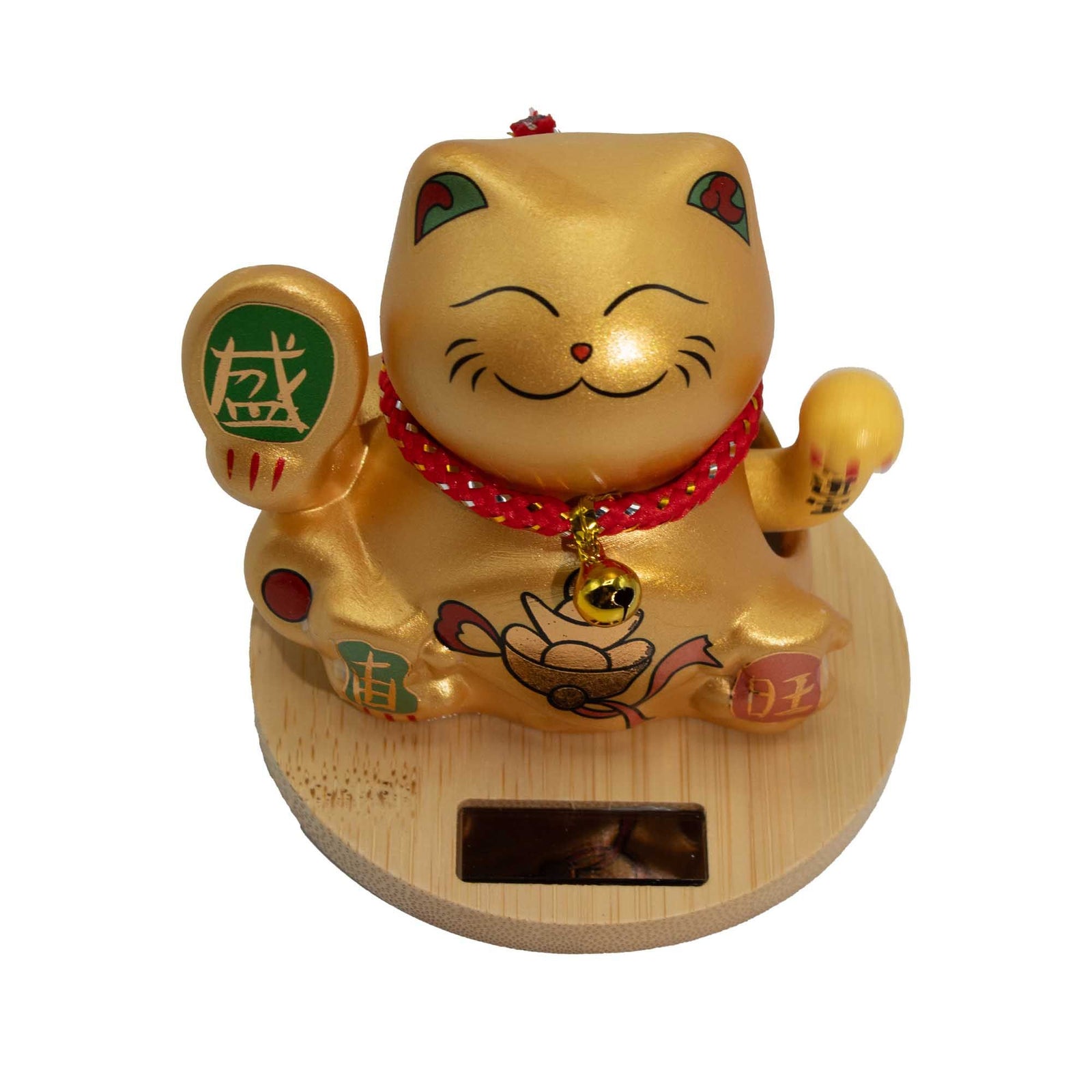 Solar Money Cat Wooden Base - Gold moving Hand product image