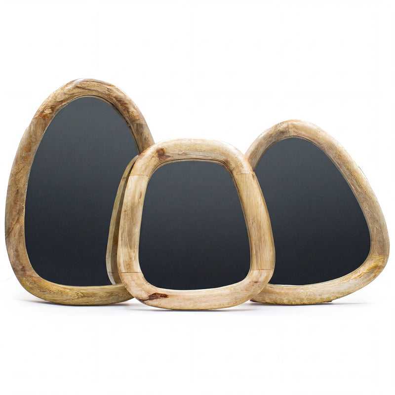 Set of 3 Pebble Shaped Mirrors - Light Wood Finish product image