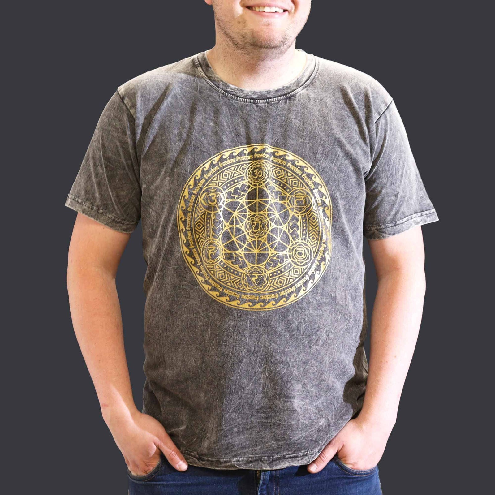 Nomad Sari Stonewashed Cotton T-Shirt – Chakra – Dark Grey – XL product image