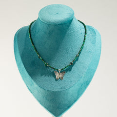 Nymph Malachite Gemstone Necklace with Real Leaf Butterfly Pendant