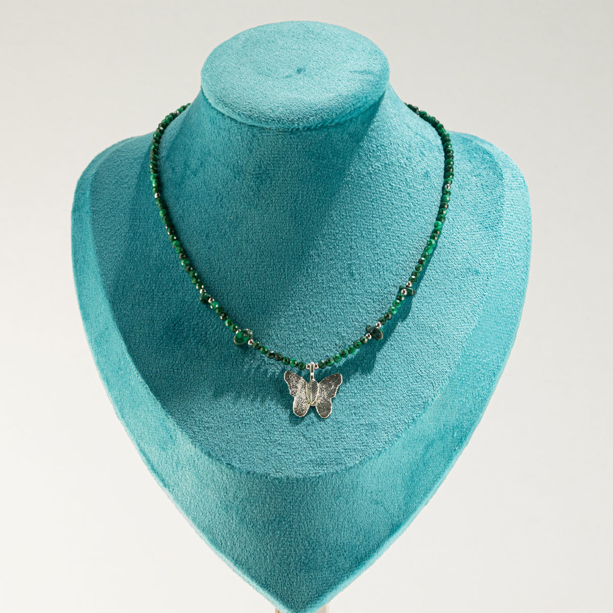 Nymph Malachite Gemstone Necklace with Real Leaf Butterfly Pendant - product image 6