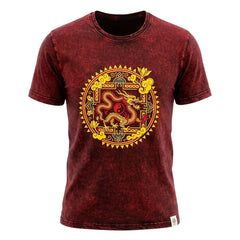 Nomad Sari Stonewashed Cotton T-Shirt - Dragon Mandala - Maroon - Large product image