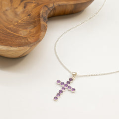 Indian Devotional Pendant - Silver Plated (45cm Chain)- Amethyst Crucifix product image 4