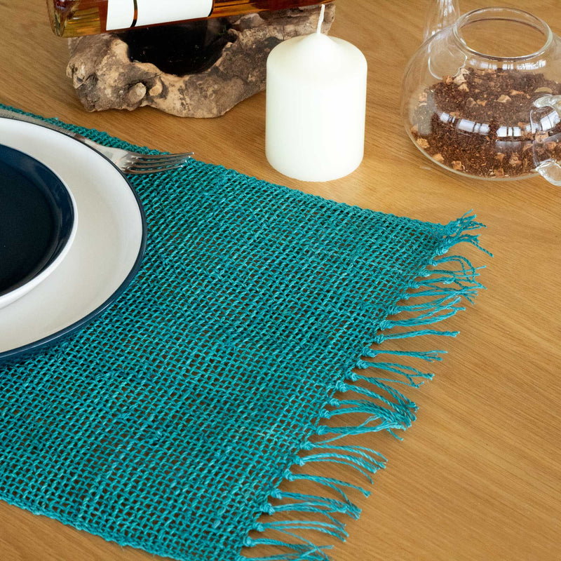 Seagrass Fringe Natural Placemat - Turquoise product image