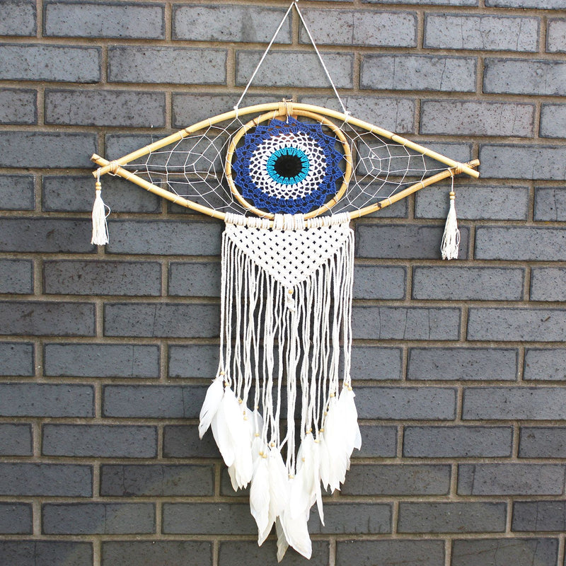 Protection Dream Catcher - Lrg Macrame Evil Eye Blue/White/Black product image