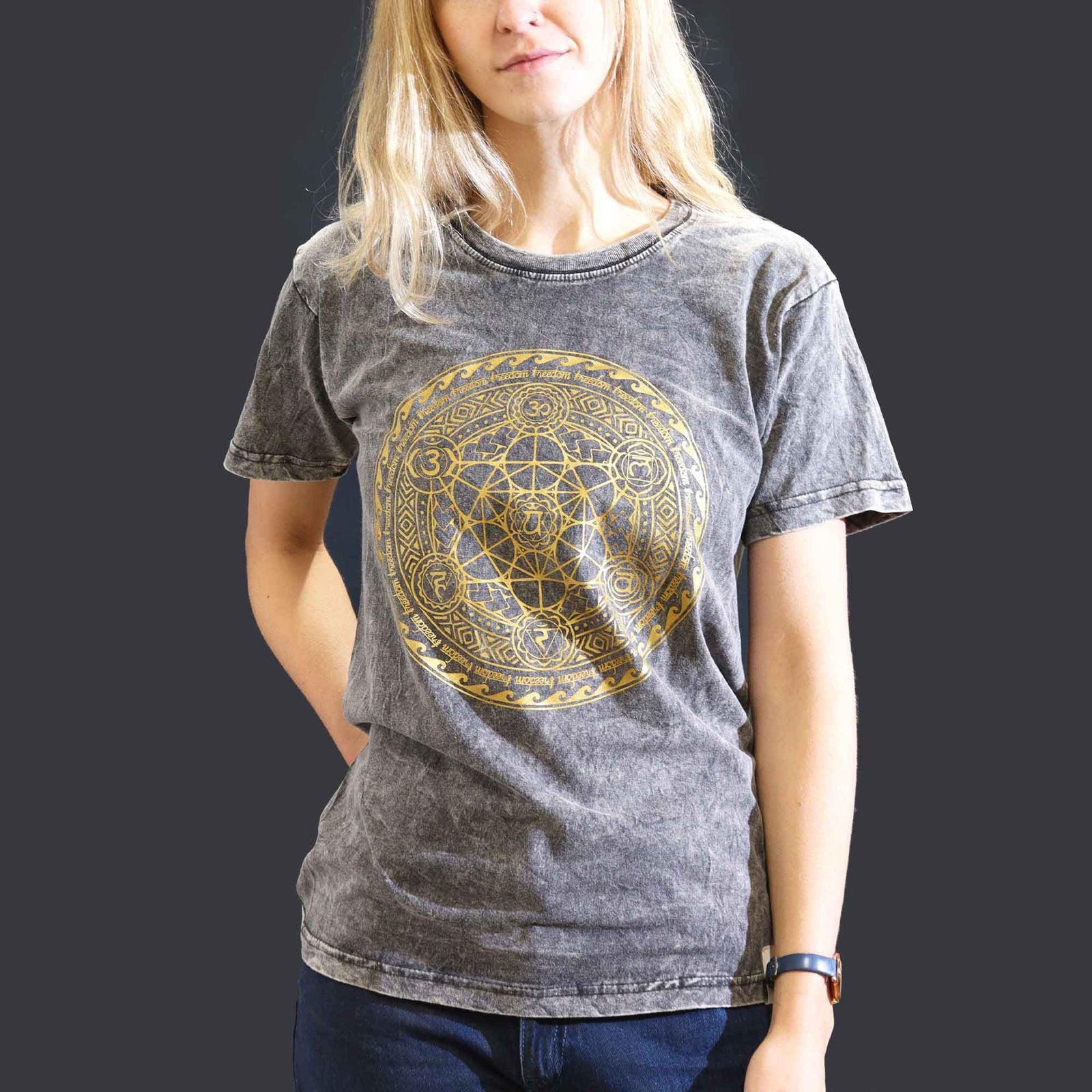 Nomad Sari Stonewashed Cotton T-Shirt – Chakra – Dark Grey – Small product image