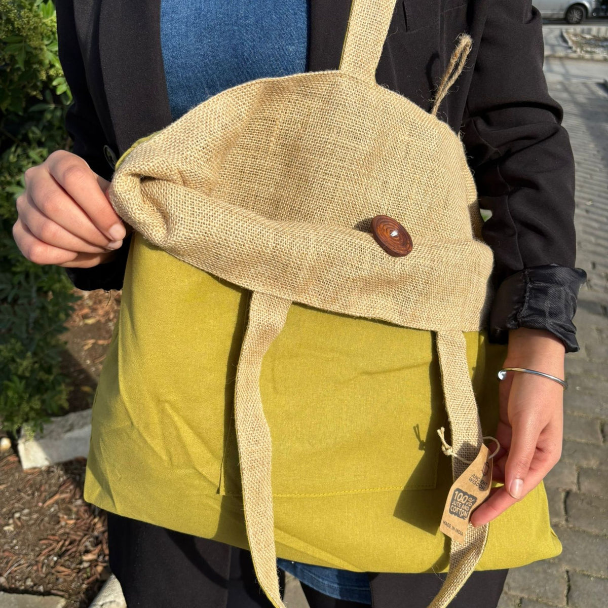 Jute & Cotton Reversible Big Bag - Pistachio product image 4