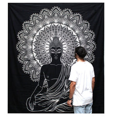 B&W Double Cotton Bedspread + Wall Hanging - Buddha product image 2