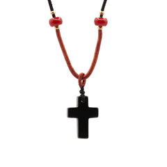 Cord Necklace Gemstone Pendant - Black Agate Cross product image 4