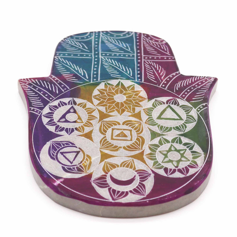 Soapstone Lrg Hamsa Incense Holder - 7 Chakra product image