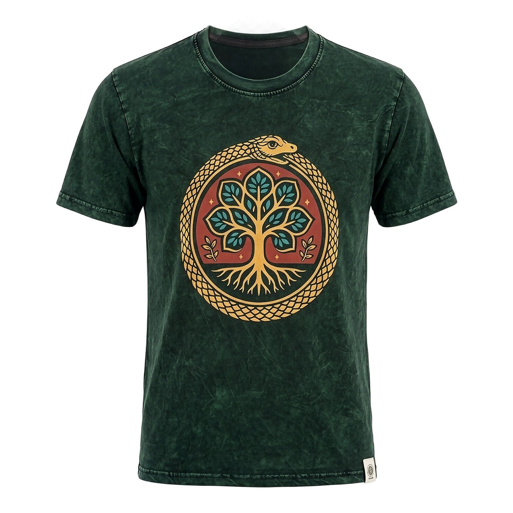 Nomad Sari Stonewashed Cotton T-Shirt - Tree of Life - Green - Medium product image 2