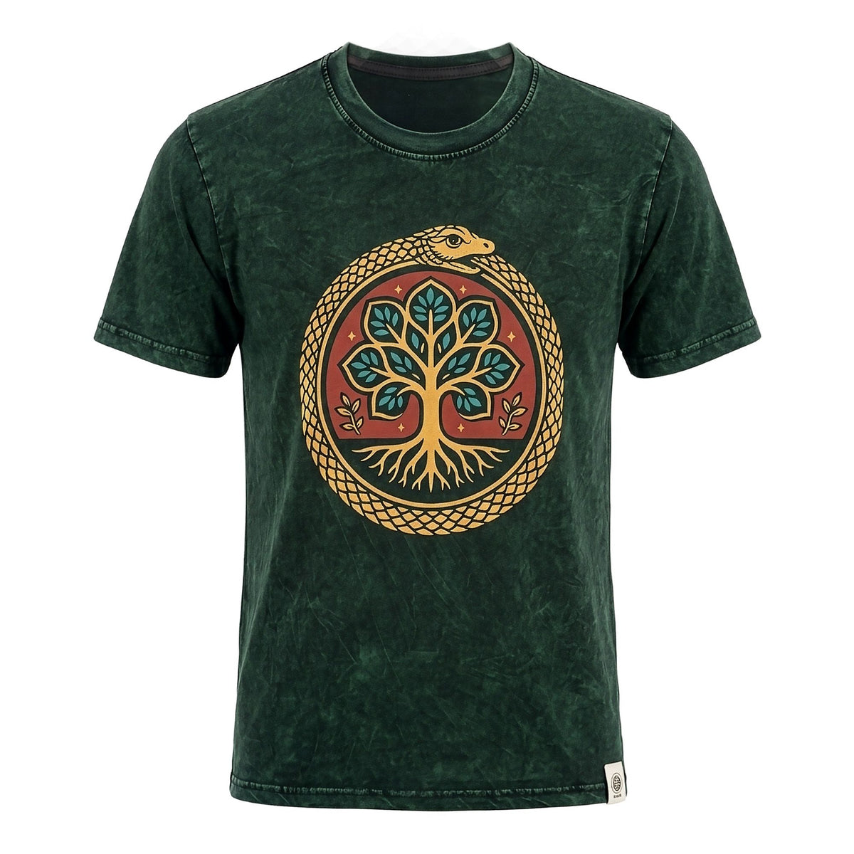 Nomad Sari Stonewashed Cotton T-Shirt - Tree of Life - Green - Medium product image 2