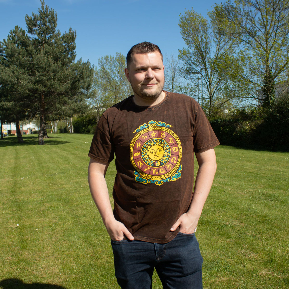 Nomad Sari Stonewashed Cotton T-Shirt - Sun & Zodiac - Brown - XL product image 4