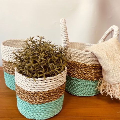 Seagrass Basket Set - Green / Natural / White product image