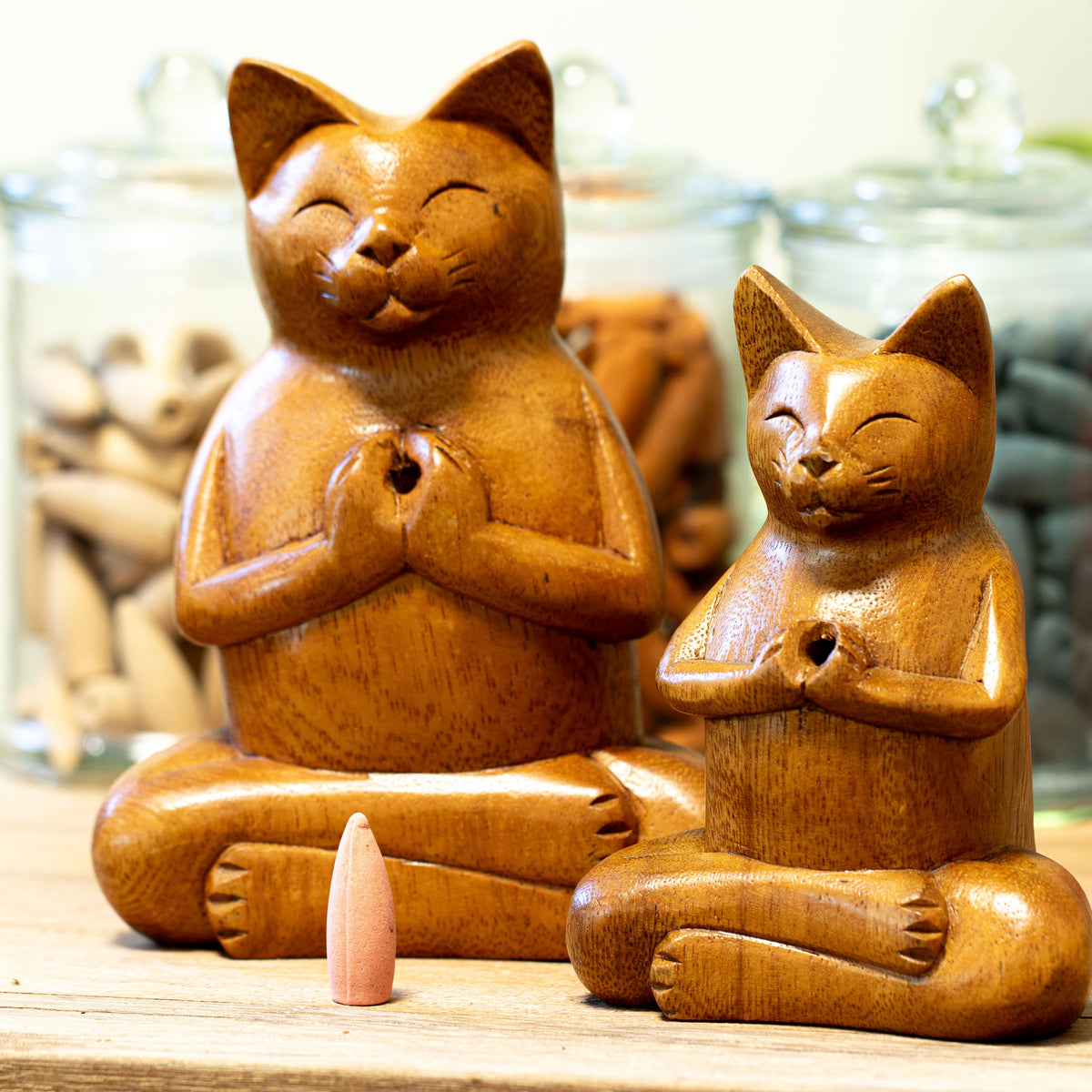 Wooden Carved Incense Burners - Lrg Yoga Cat product image 4