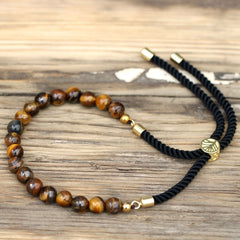 18K Gold Plated Gemstone Black String Bracelet - Tiger Eye product image 4