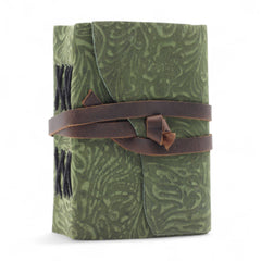Fat Deckled Leather Notebook – Green Maze Pattern – 12.7×8.9 cm product image 3