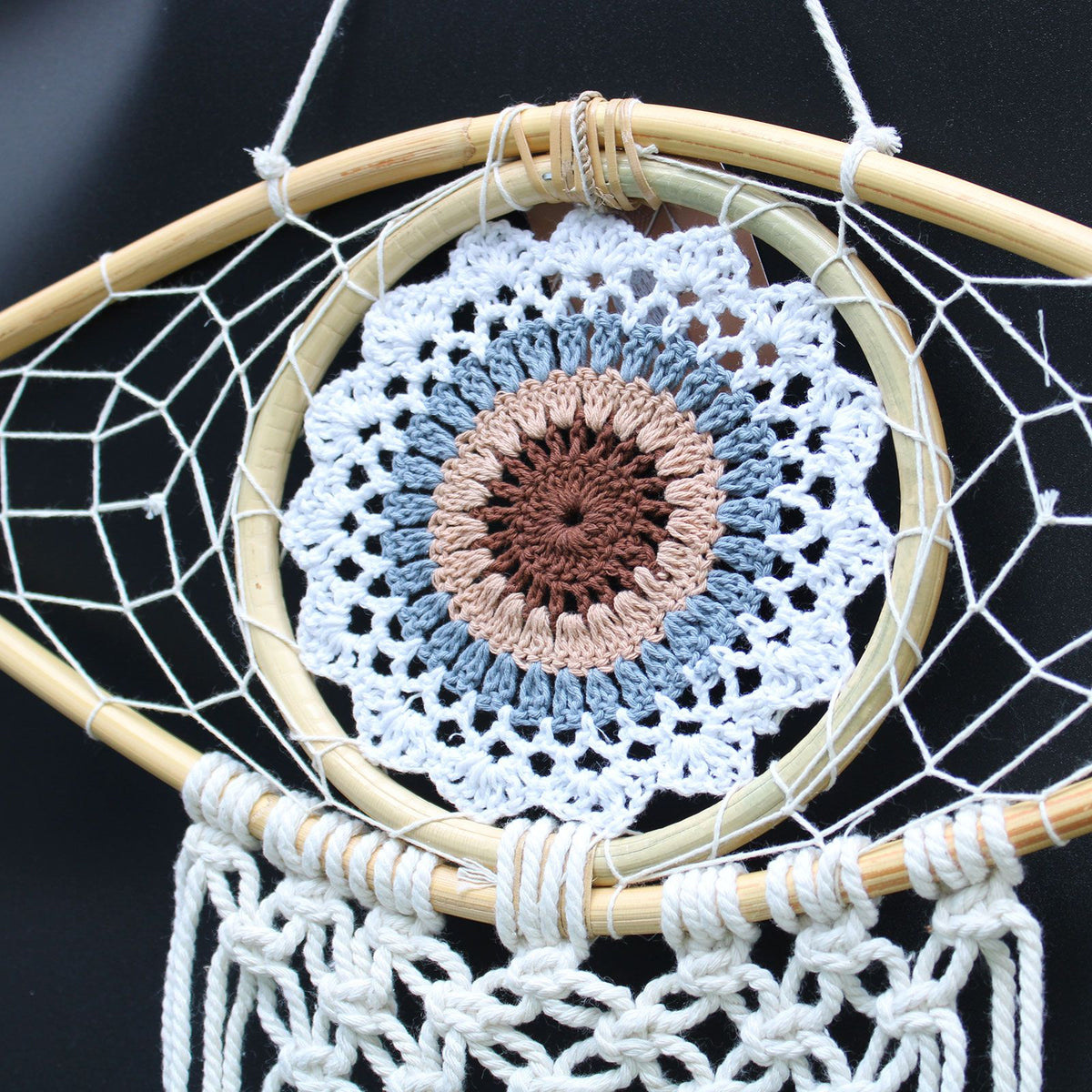 Protection Dream Catcher - Med Macrame Evil Eye White/ Grey/Brown product image 3
