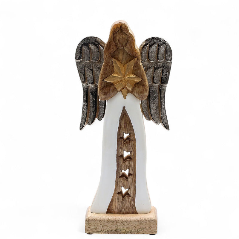 Large Mango Wood Star Angel Metal Wings & Enamel Detail product image