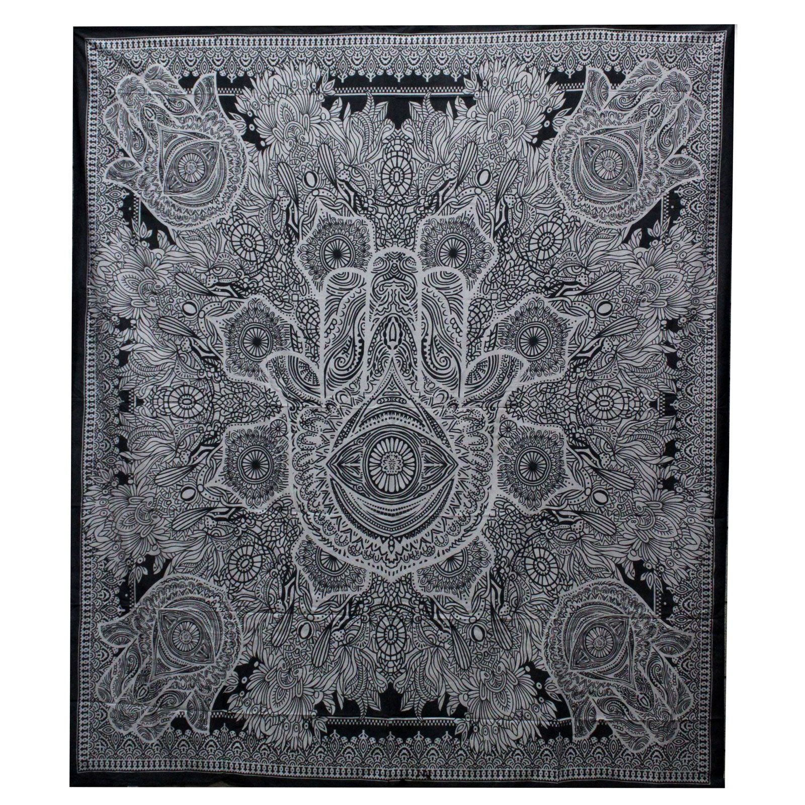 B&W Double Cotton Bedspread + Wall Hanging - Hamsa product image