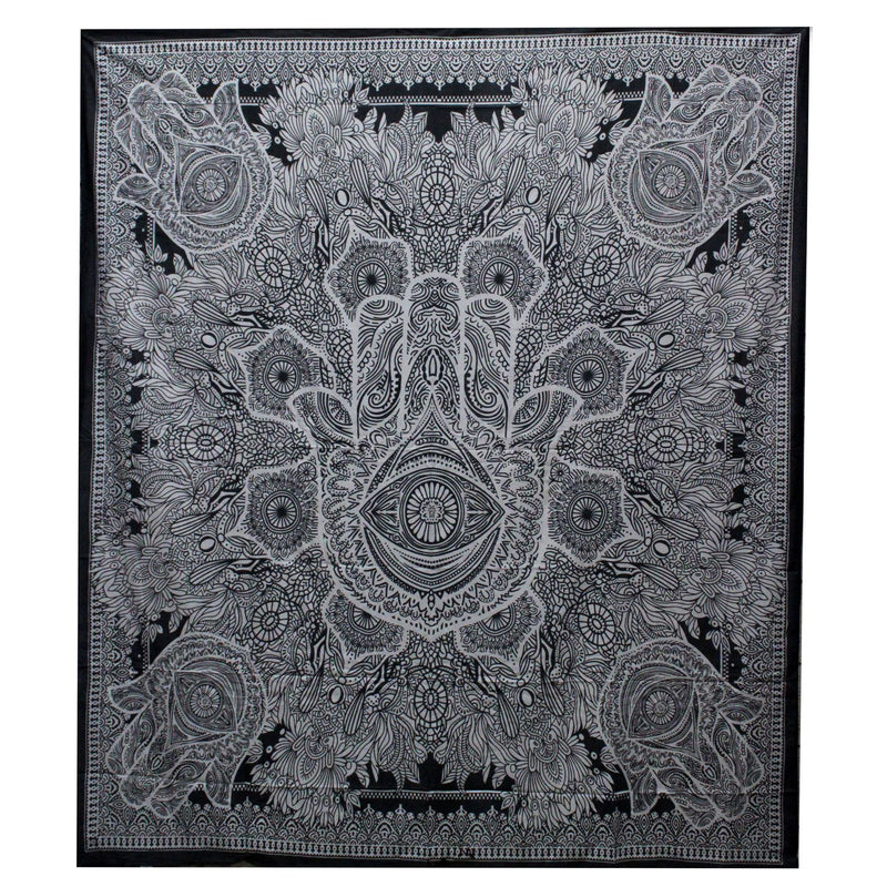 B&W Double Cotton Bedspread + Wall Hanging - Hamsa product image