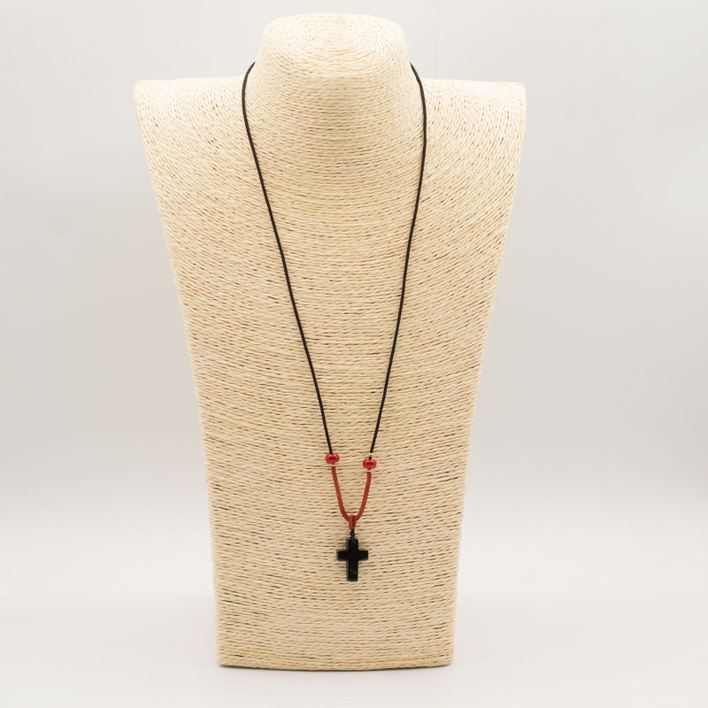Cord Necklace Gemstone Pendant - Black Agate Cross product image