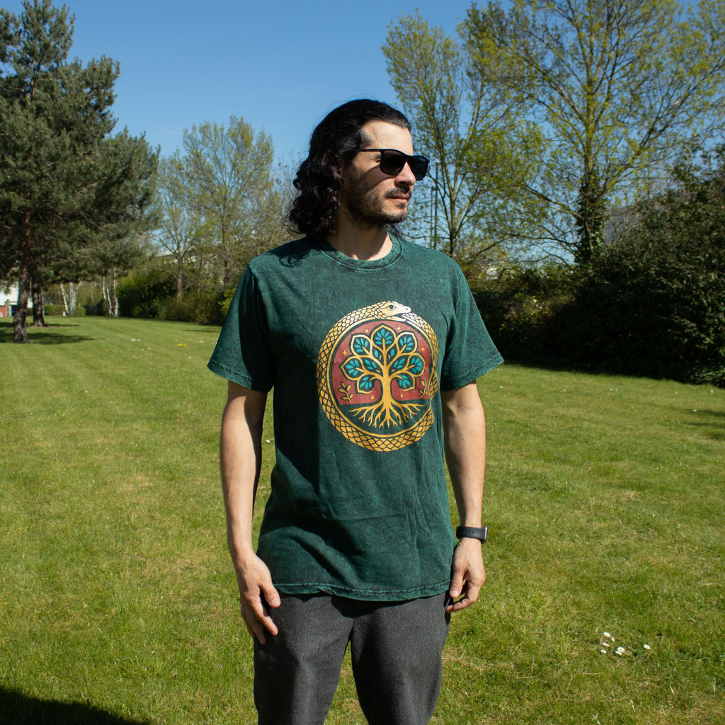 Nomad Sari Stonewashed Cotton T-Shirt - Tree of Life - Green - Medium product image 5