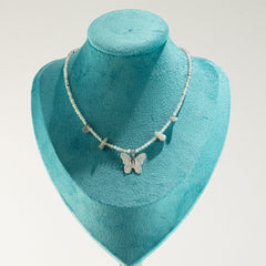 Nymph Labradorite Gemstone Necklace with Real Leaf Butterfly Pendant