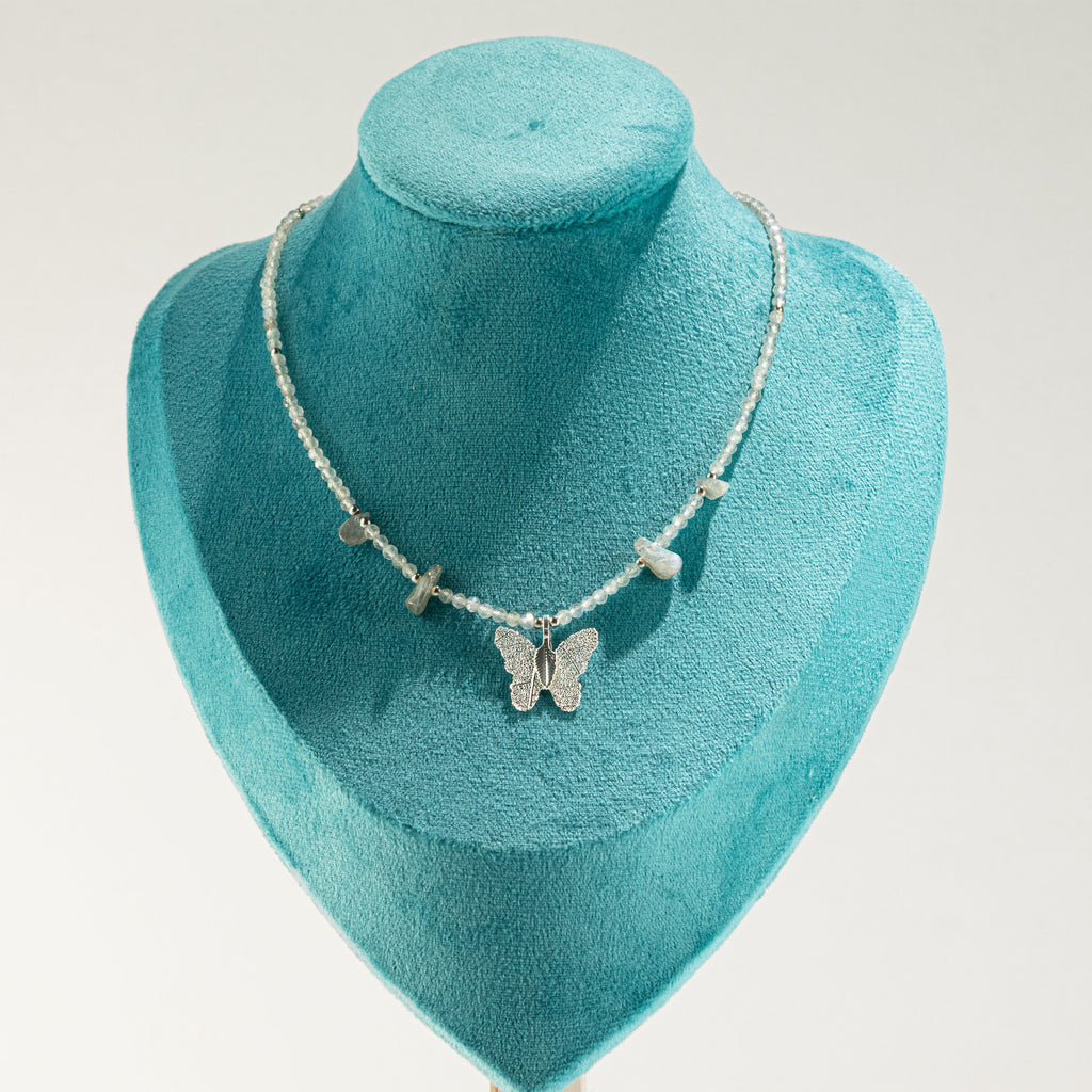 Nymph Labradorite Gemstone Necklace with Real Leaf Butterfly Pendant - product image 6