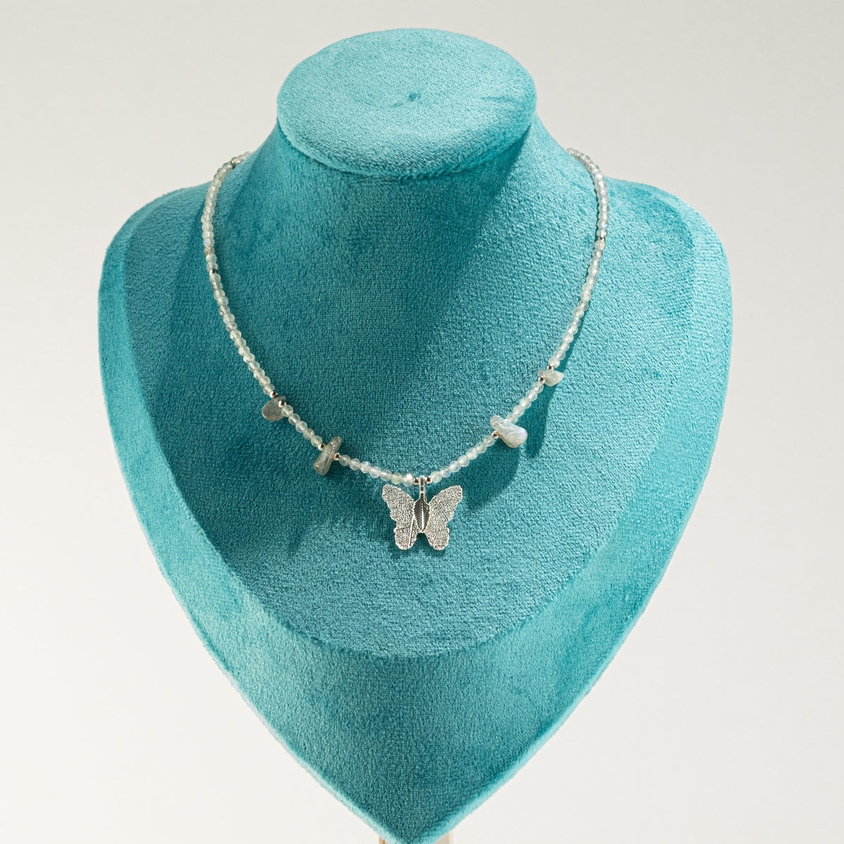 Nymph Labradorite Gemstone Necklace with Real Leaf Butterfly Pendant - product image 6