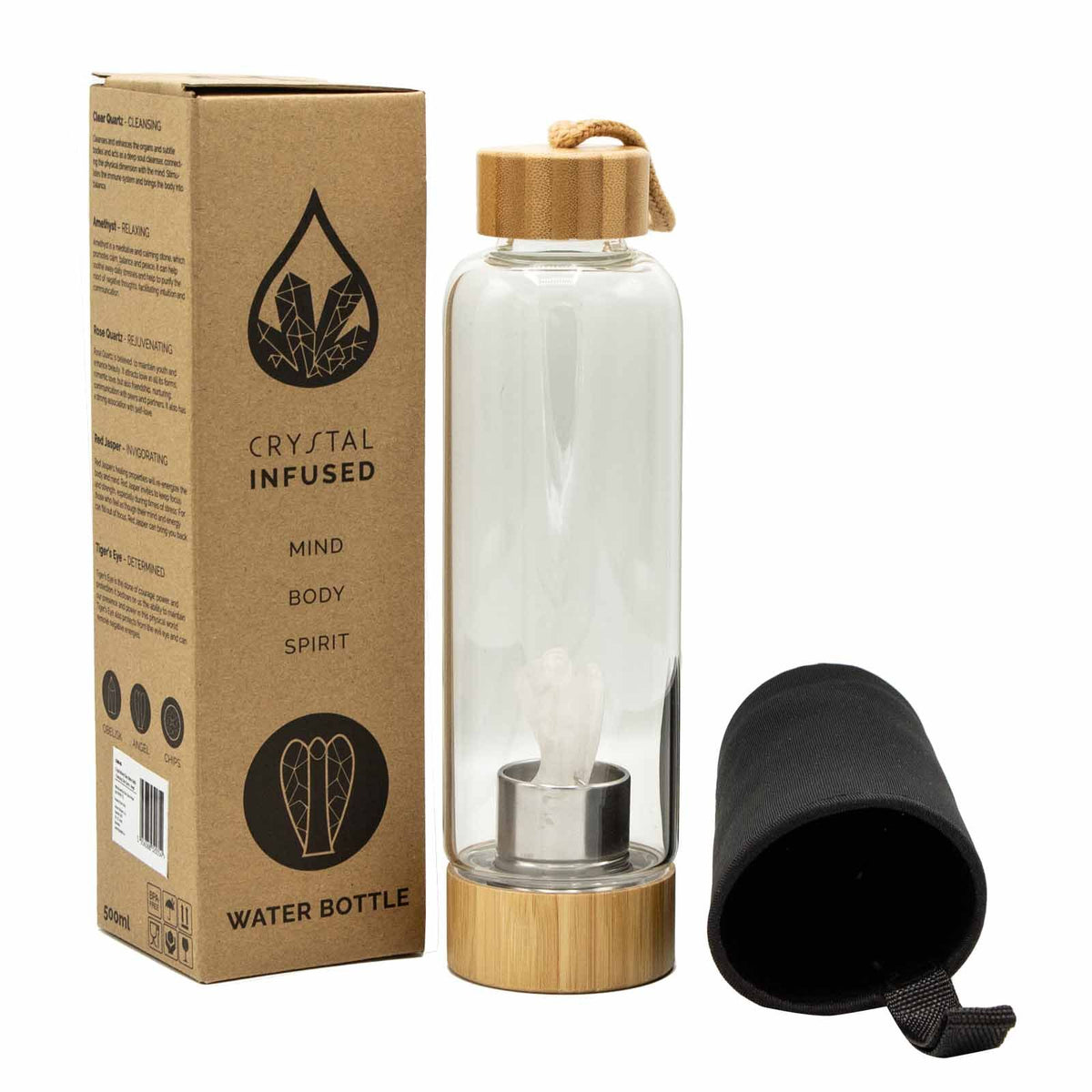 Crystal Infused Glass Water Bottle - Cleansing Clear Quartz - Angel - product image 6