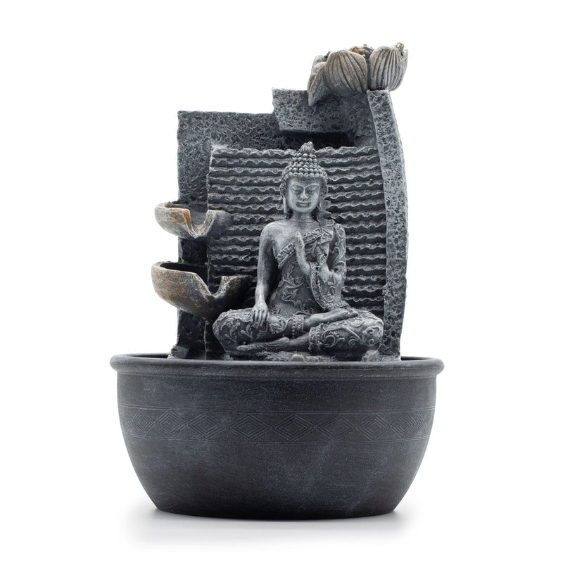 Tabletop Water Feature - 19x19x28cm - Buddha, Lotus Flower Cascading Potsx product image