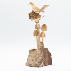 Handmade Parasite Wood Art Carving - Bird & Bee on Mushrooms product image 5