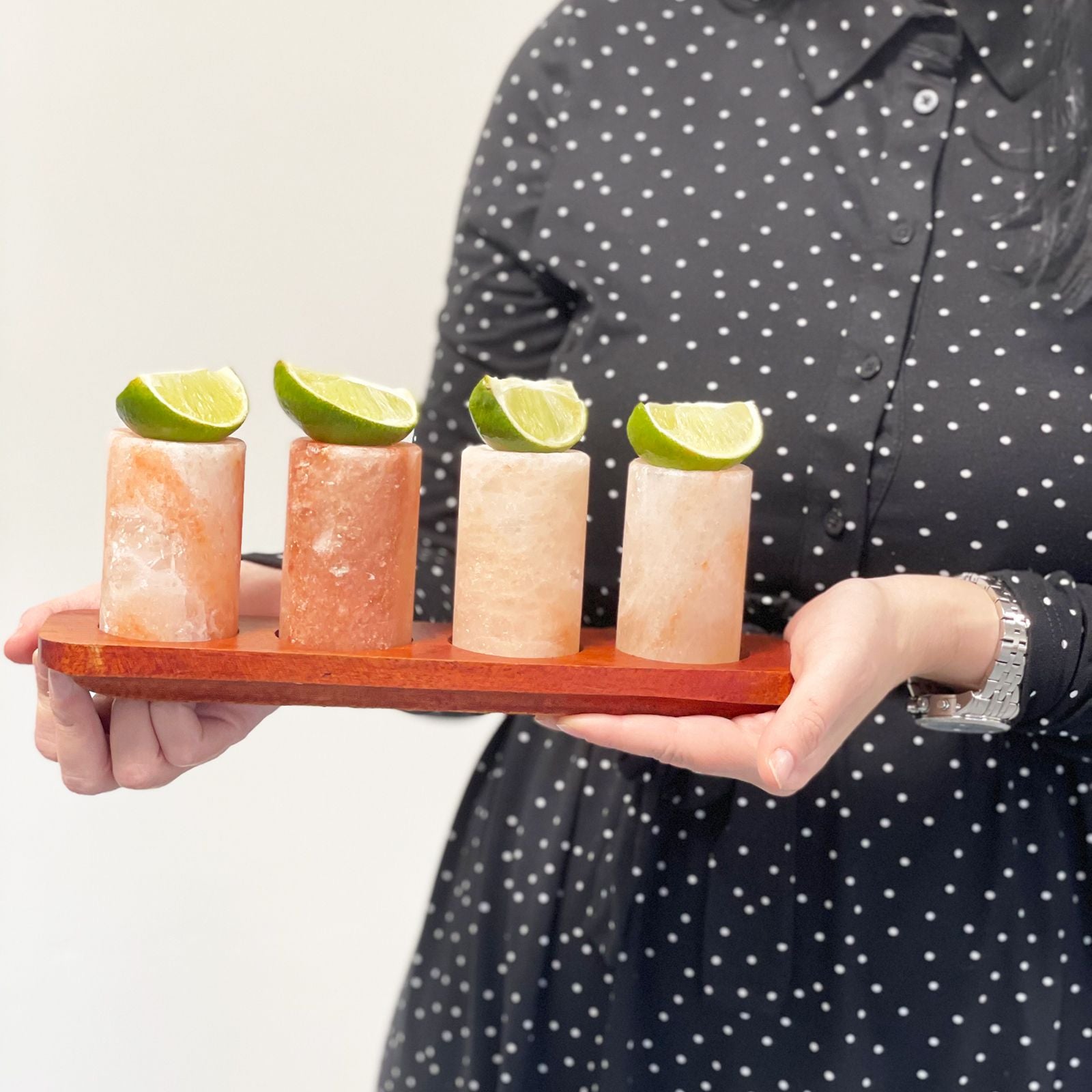 Set of 2 Himalayan Salt Shot Glasses & Wood Serving Stand product image