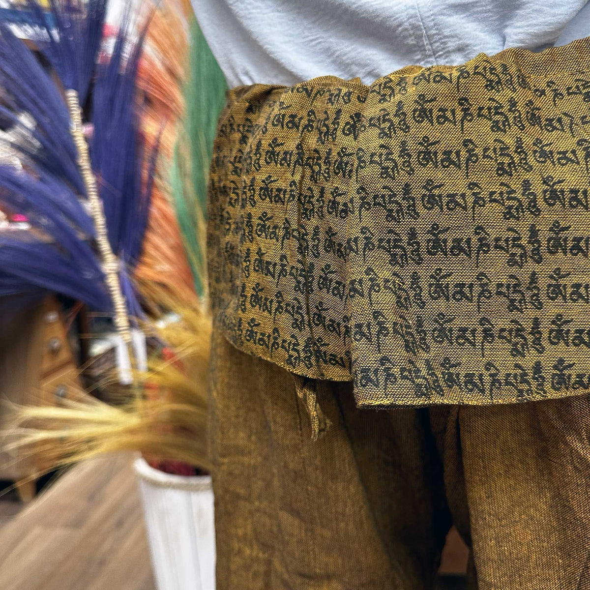 Yoga and Festival Pants - Thai Fisherman Mandala Mantra on Orange product image 2